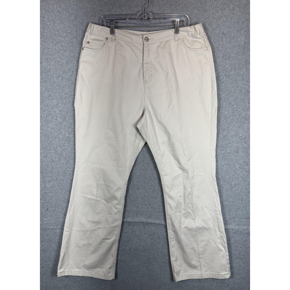 Lands End Pants Womens 16 Beige Khaki Straight Leg Stretch Casual Elastic Waist